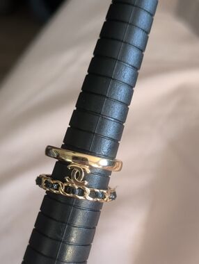 Gold Double Band Chain-Style Women's Ring